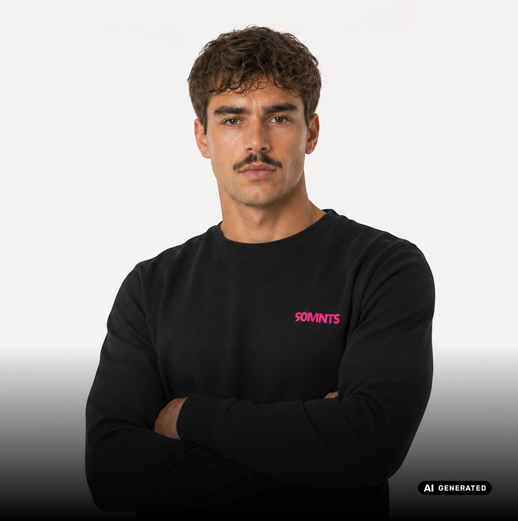 Männliches Model trägt den Colour Sweater in schwarz (KI-Generiert)
