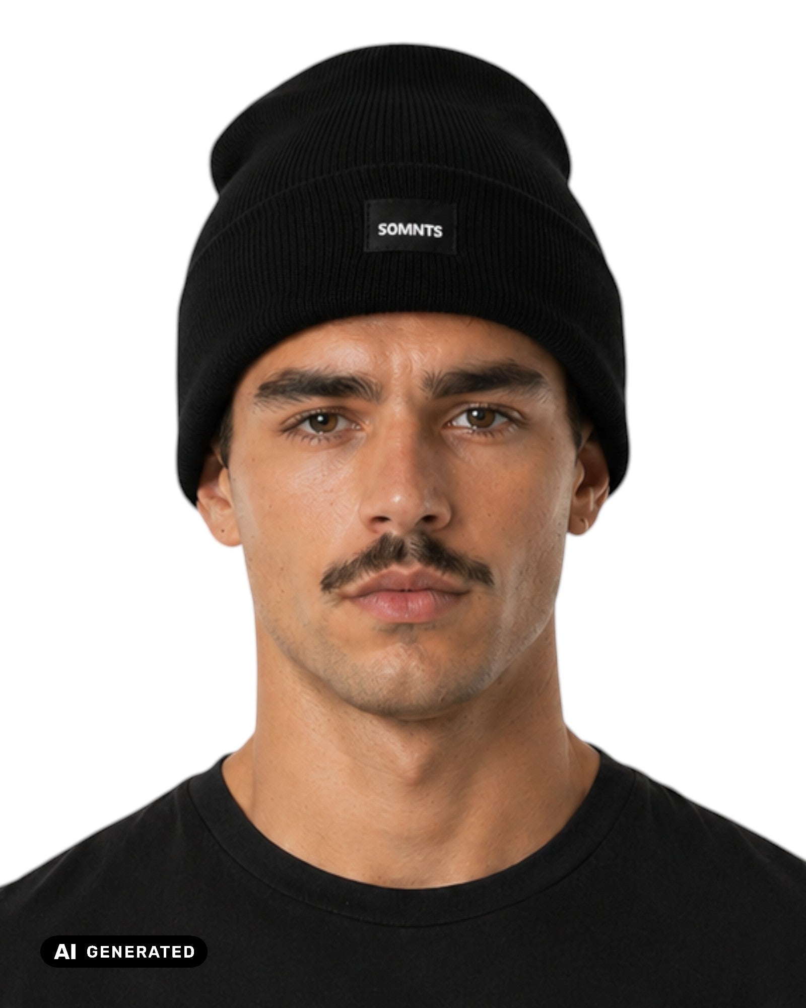 Männliches model trägt die 90 Core Beanie in Schwarz 
