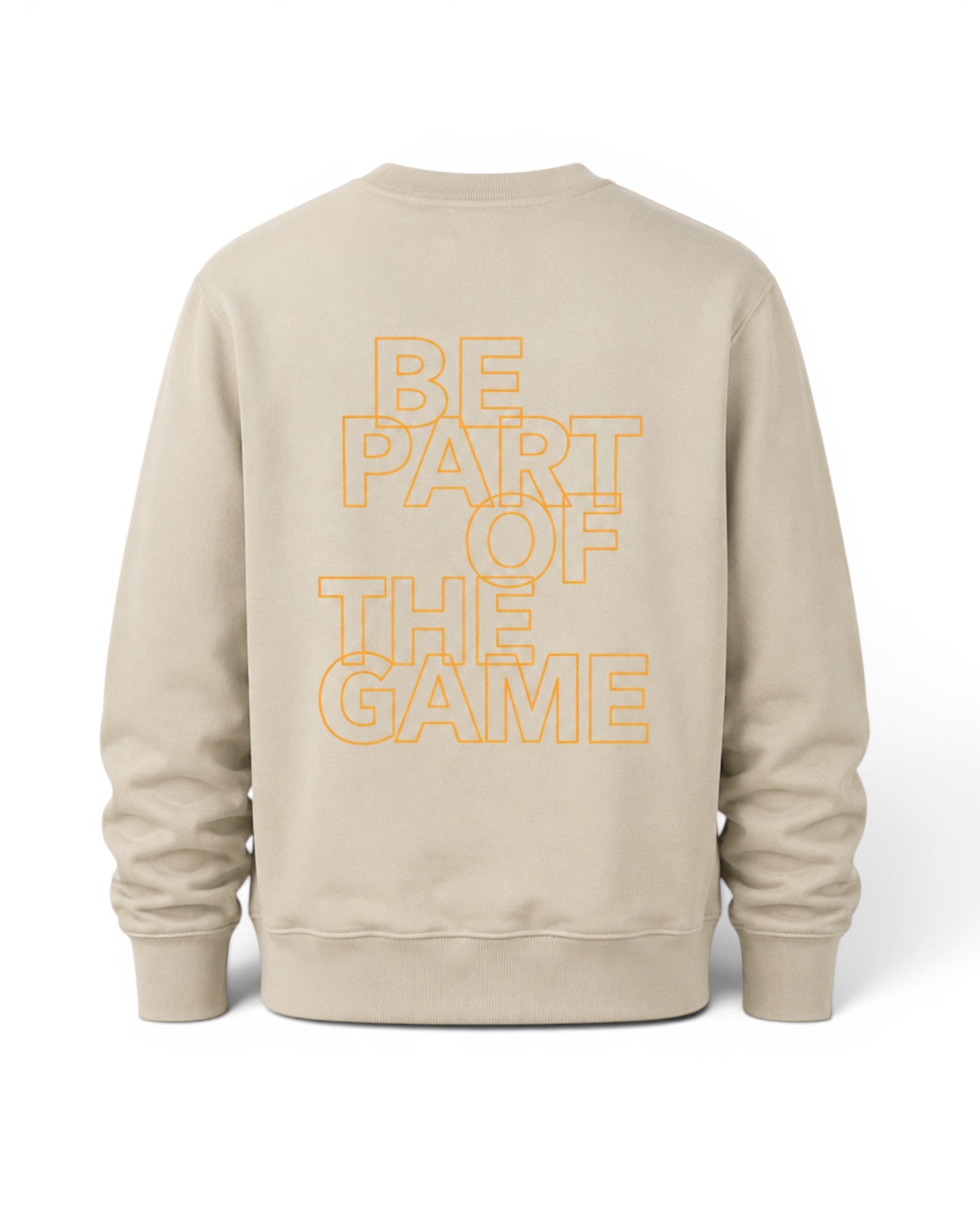 BE PART OF THE GAME Sweater in Stone mit orangene Print - Rückansicht